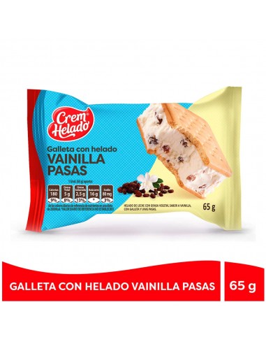 GALLETA CON HELADO VAINILLA PASAS x 65gr